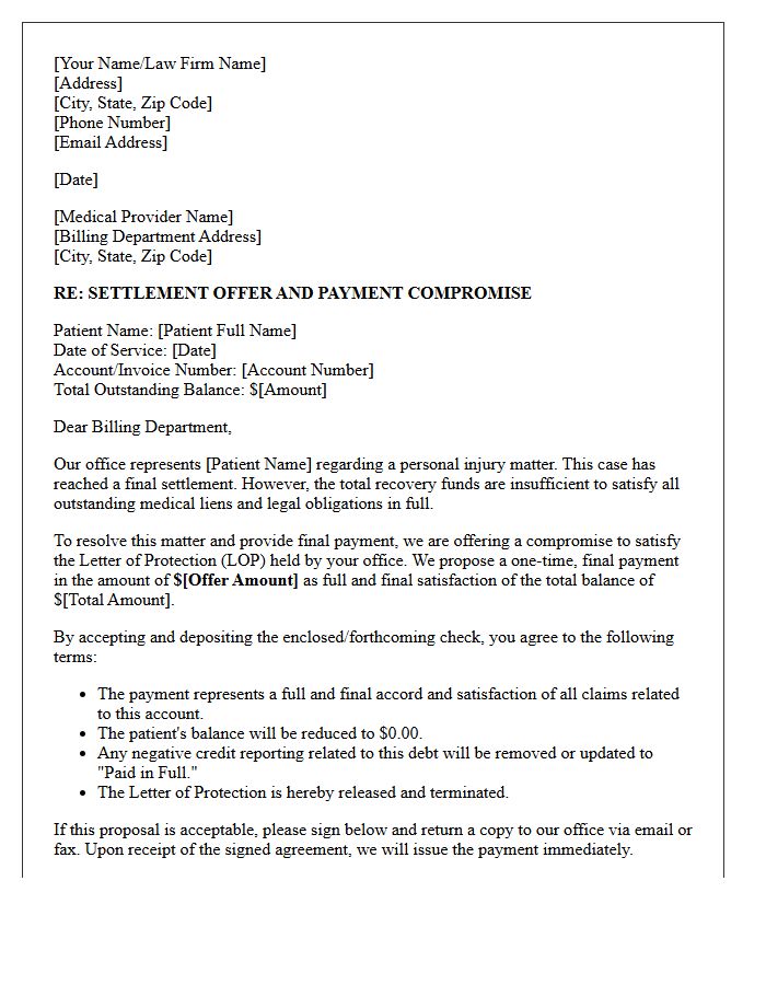 Letter of Protection Payment Compromise and Resolution Letter