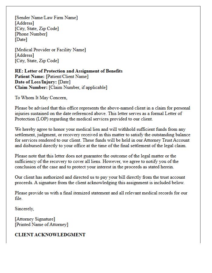 Trust Account Disbursement Letter of Protection Letter