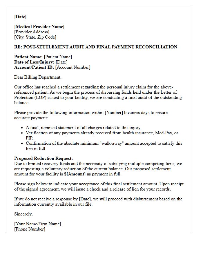Letter of Protection Post-Settlement Audit and Review Letter