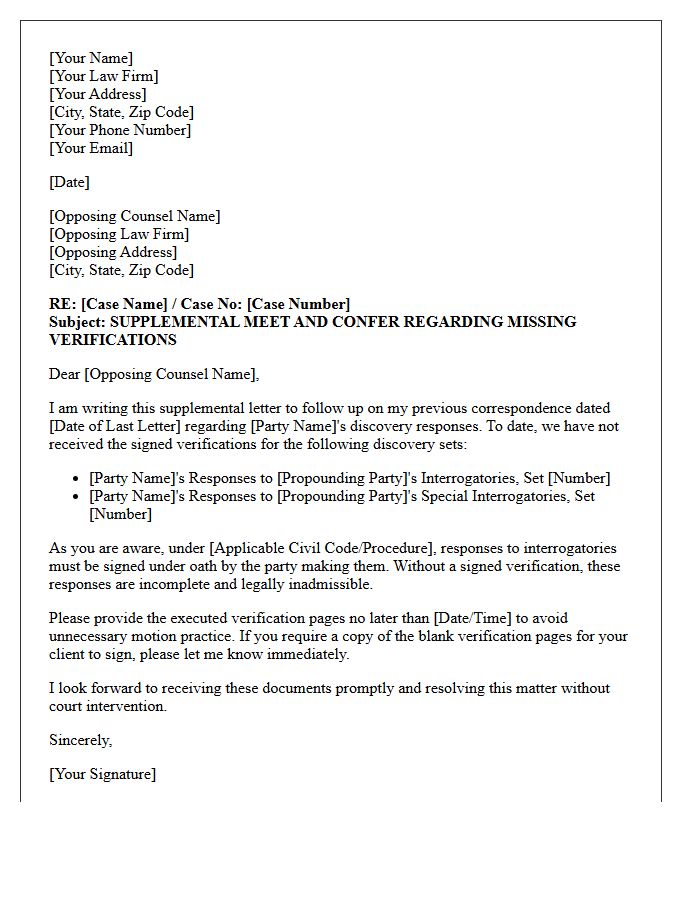 Supplemental Meet And Confer Letter Requesting Missing Interrogatory Verifications