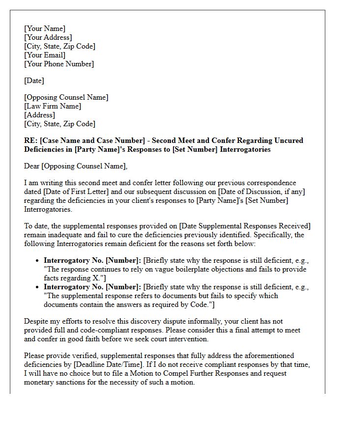 Second Meet And Confer Letter Regarding Uncured Interrogatory Deficiencies