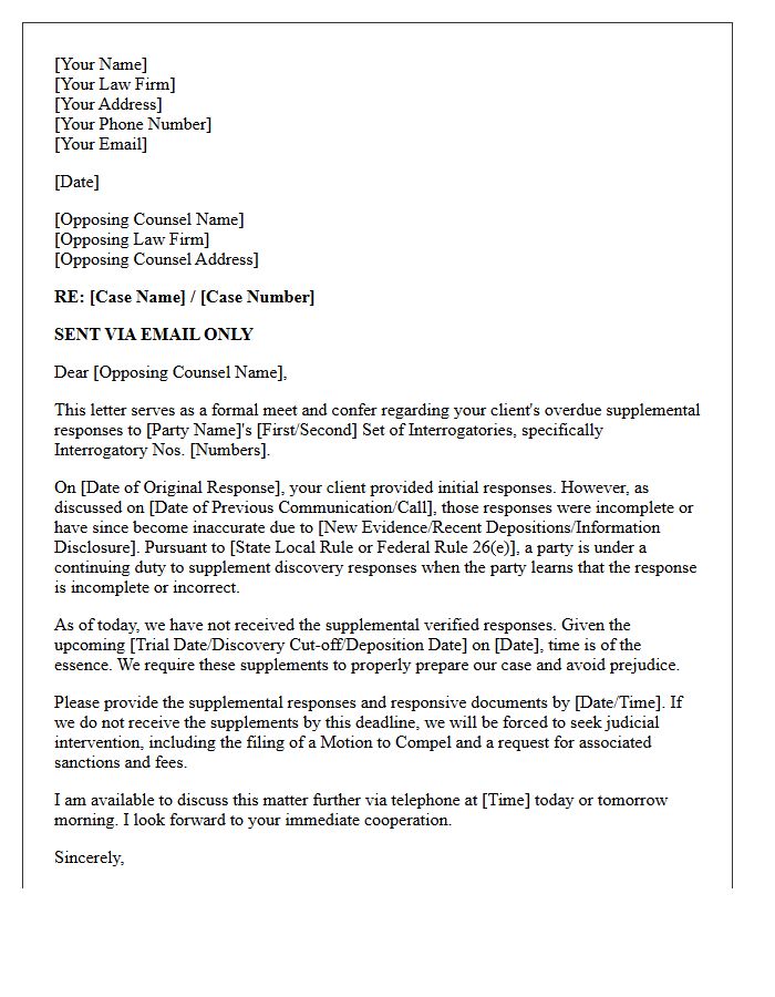 Expedited Meet And Confer Letter For Overdue Interrogatory Supplements
