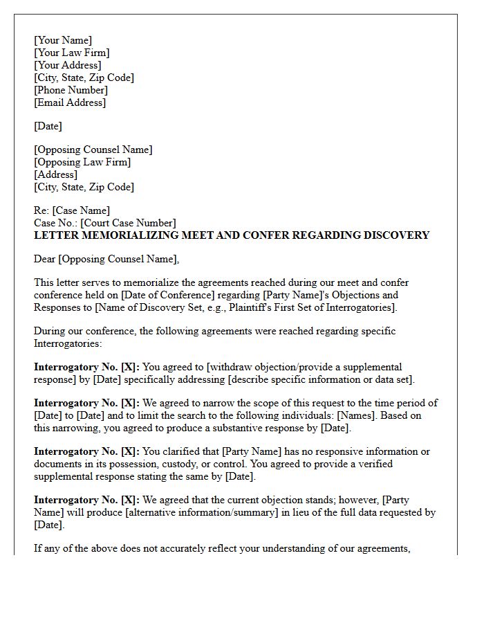 Post-Conference Meet And Confer Letter Memorializing Interrogatory Agreements