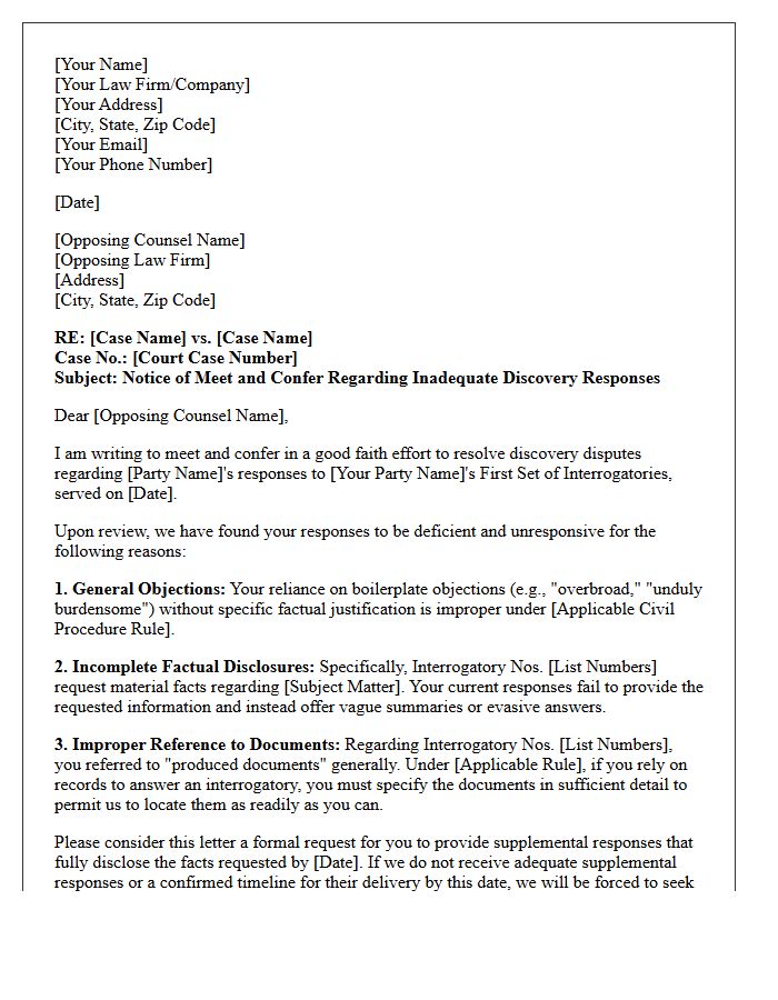 Notice Meet And Confer Letter Concerning Inadequate Factual Interrogatory Disclosures