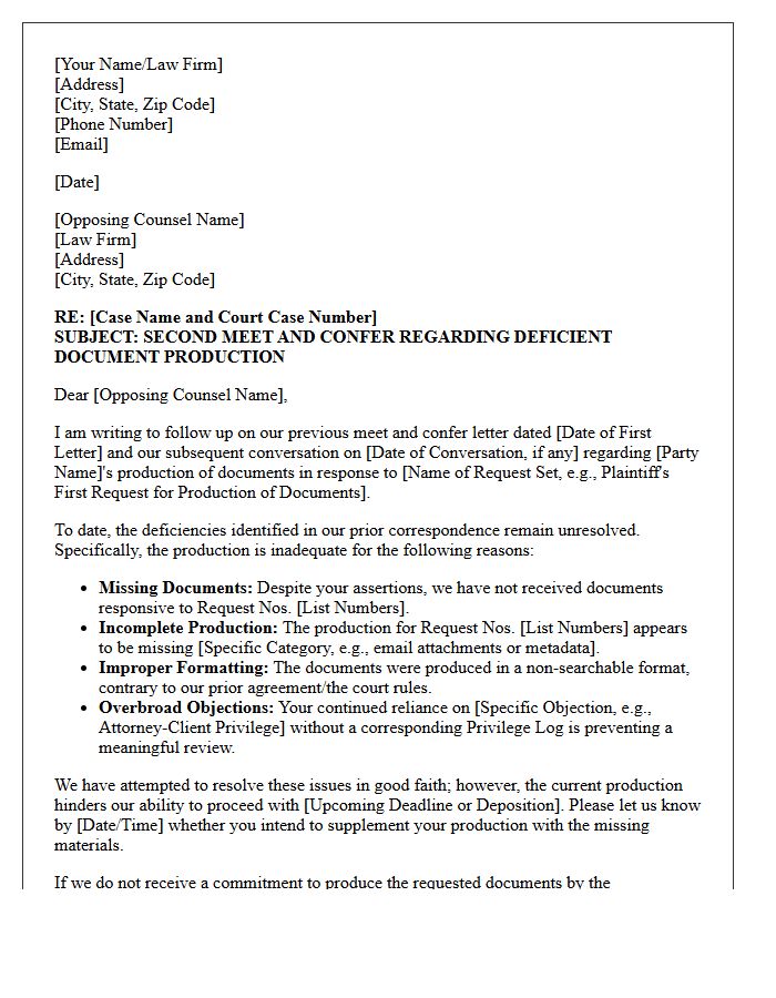 Second Meet and Confer Letter Regarding Inadequate Document Production