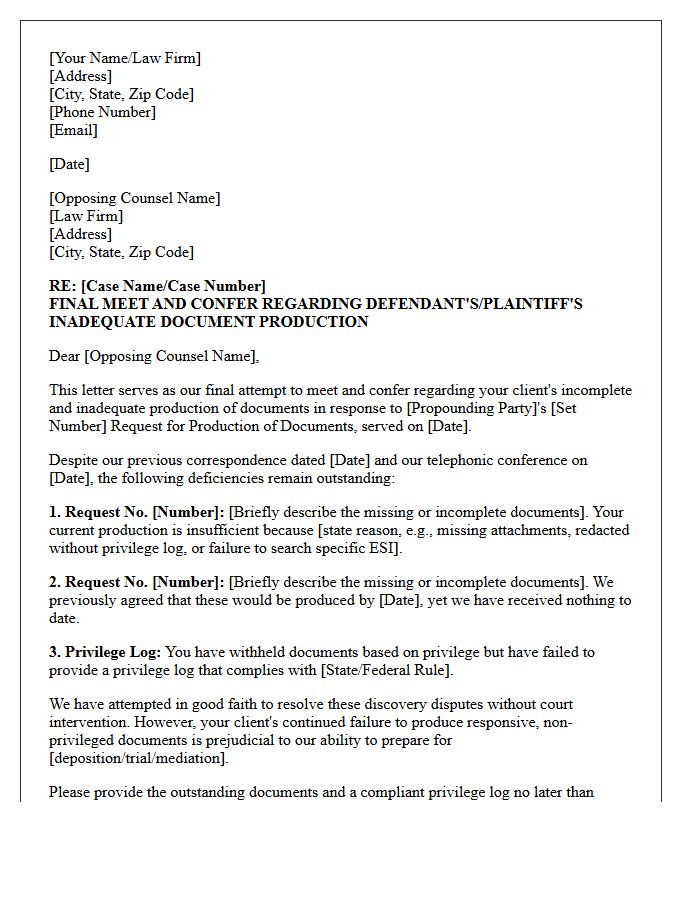 Final Meet and Confer Letter Regarding Inadequate Document Production