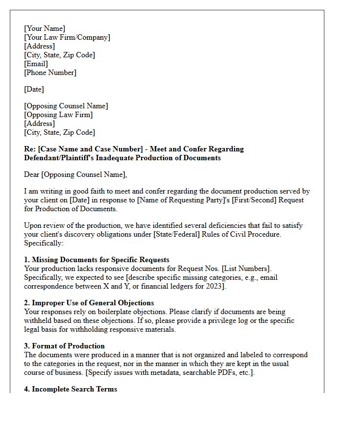 Good Faith Meet and Confer Letter Regarding Inadequate Document Production