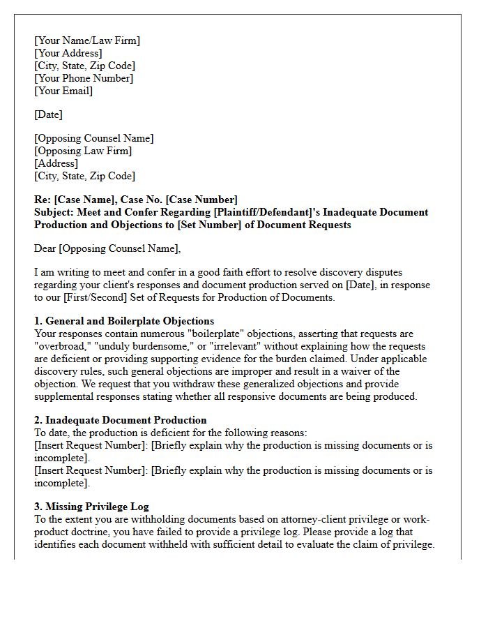 Meet and Confer Letter Regarding Inadequate Document Production and Boilerplate Objections