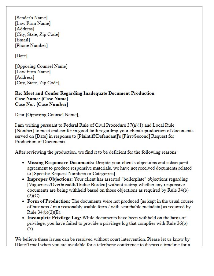 Meet and Confer Letter Regarding Inadequate Document Production Under Federal Rule 37