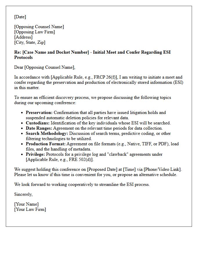 Initial Meet and Confer Letter Regarding Electronically Stored Information Protocols