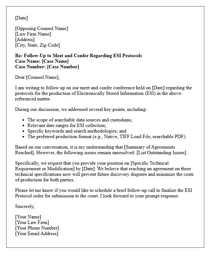 Follow-Up Meet and Confer Letter Regarding Electronically Stored Information Protocols