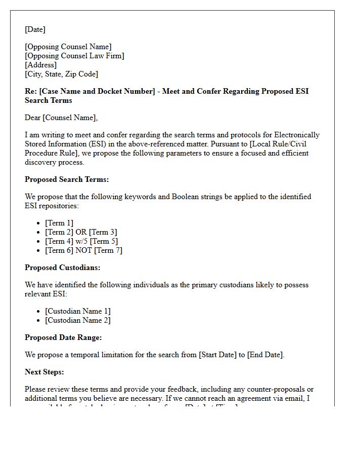 Meet and Confer Letter Regarding Proposed Electronically Stored Information Search Terms