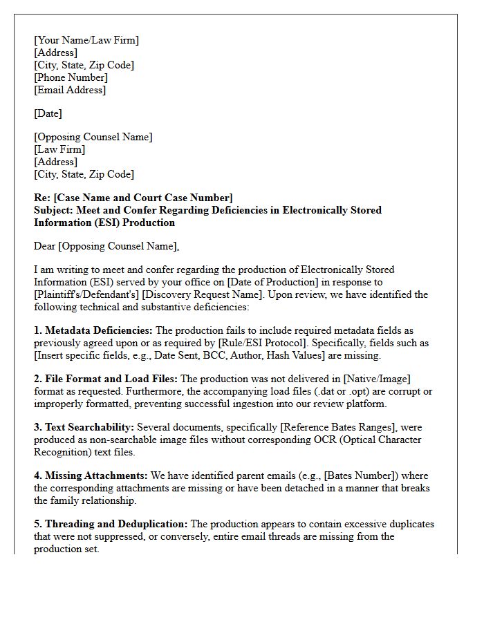 Meet and Confer Letter Regarding Deficient Electronically Stored Information Production