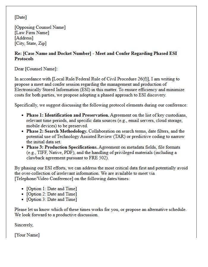 Meet and Confer Letter Regarding Phased Electronically Stored Information Protocols