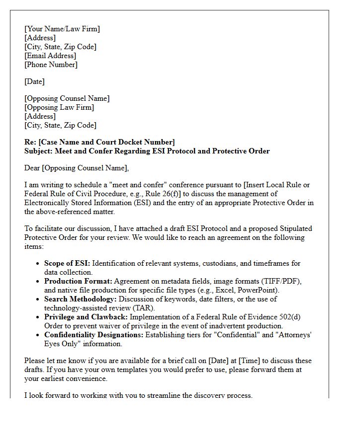 Meet and Confer Letter Regarding Electronically Stored Information Protective Orders