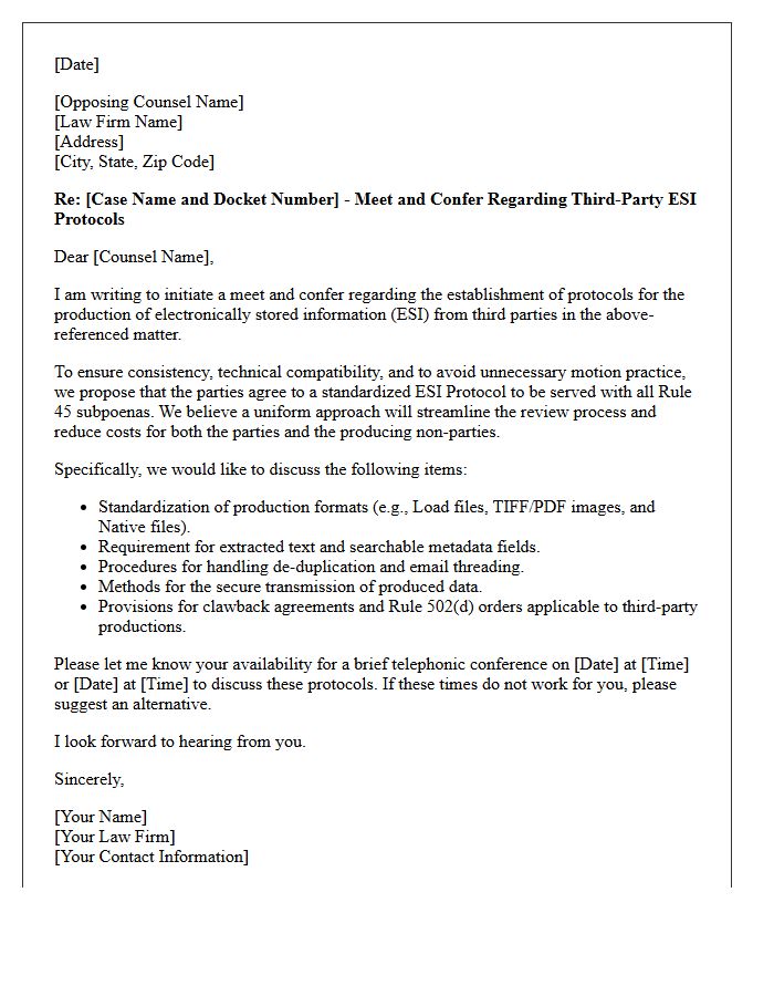 Meet and Confer Letter Regarding Third-Party Electronically Stored Information Protocols
