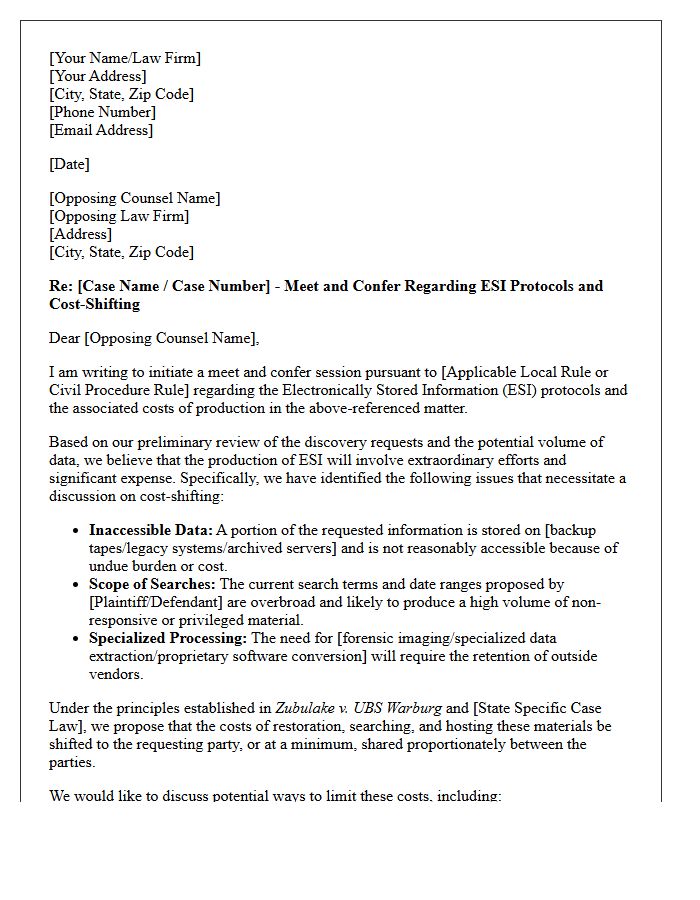 Meet and Confer Letter Regarding Cost-Shifting for Electronically Stored Information Protocols