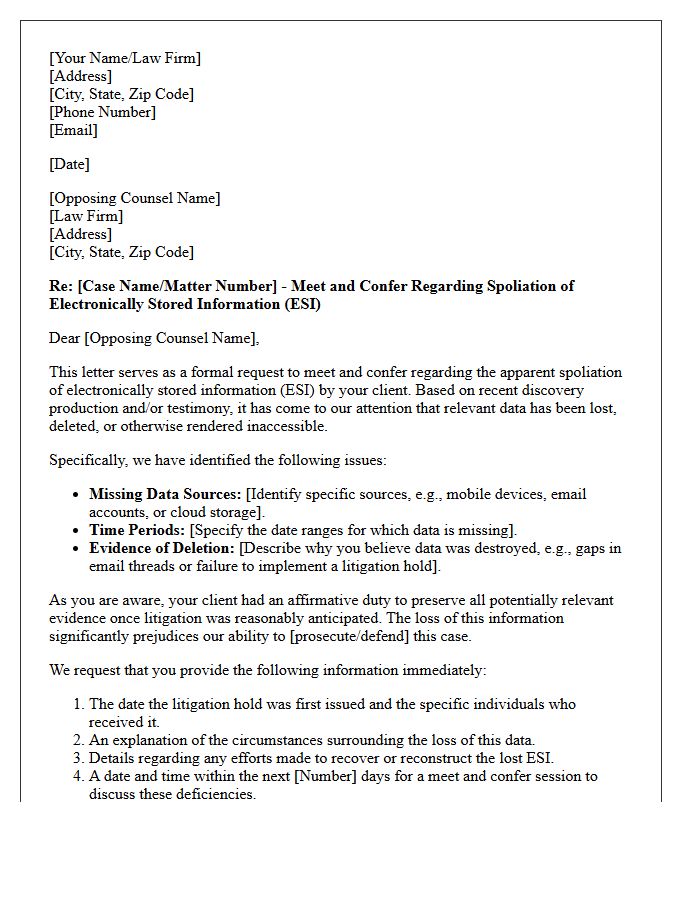 Meet and Confer Letter Regarding Spoliation of Electronically Stored Information