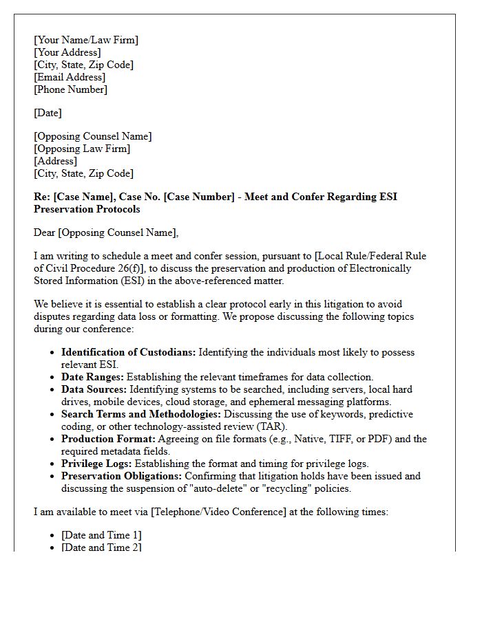 Meet and Confer Letter Regarding Electronically Stored Information Preservation Protocols