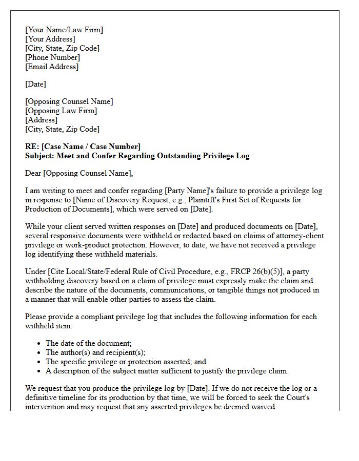 Initial Meet and Confer Letter Regarding Failure to Produce a Privilege Log
