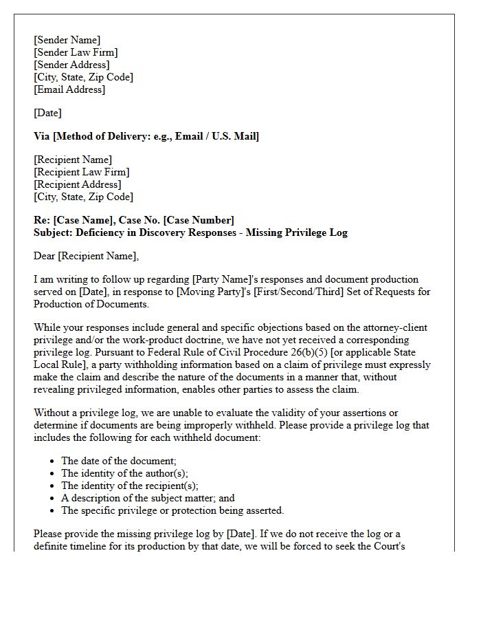 Counsel Conferral Letter Regarding Absence of Privilege Log