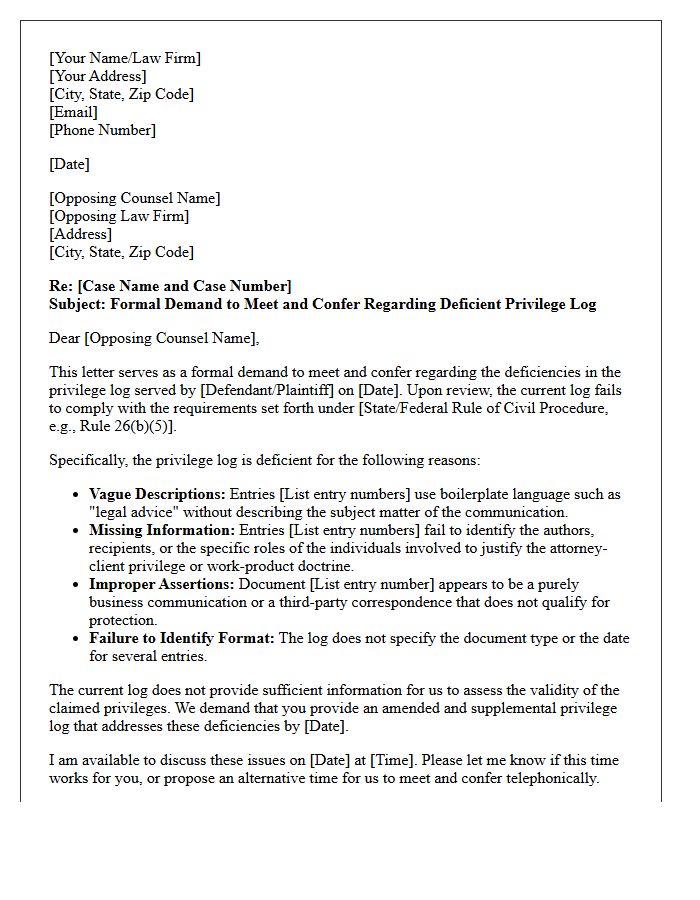 Formal Demand Meet and Confer Letter Regarding Privilege Log Violations