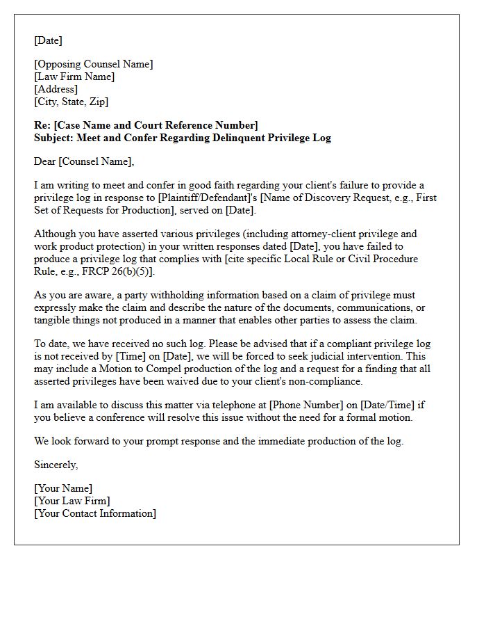 Warning Meet and Confer Letter Prior to Compelling Privilege Log