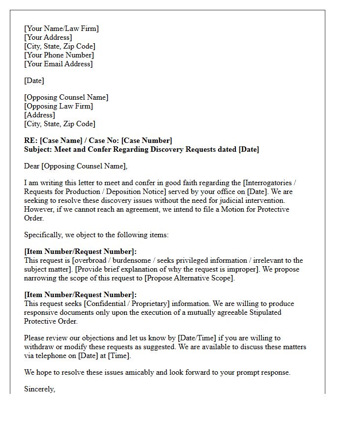 Initial Meet and Confer Letter Prior to Motion for Protective Order