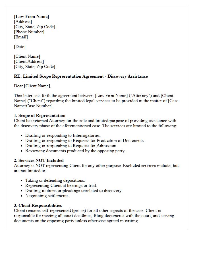 Discovery Assistance Limited Scope Representation Engagement Letter