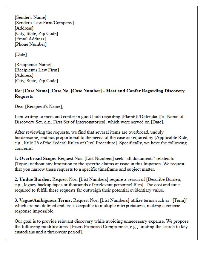 Meet and Confer Letter Addressing Burdensome Discovery Requests
