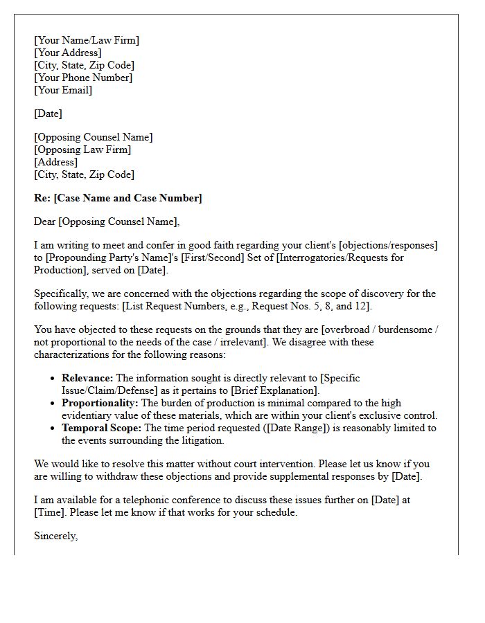 Formal Meet and Confer Letter Concerning Scope of Discovery