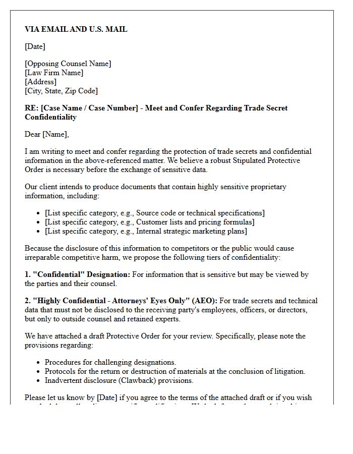 Meet and Confer Letter Outlining Trade Secret Confidentiality