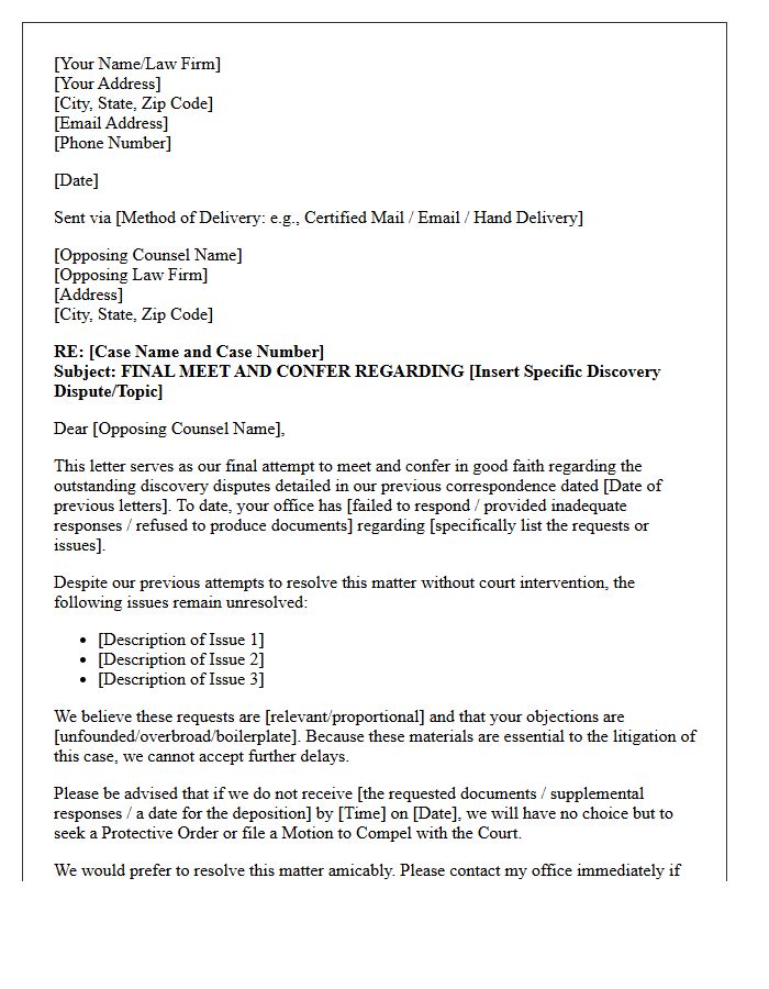 Final Meet and Confer Letter Before Seeking a Protective Order