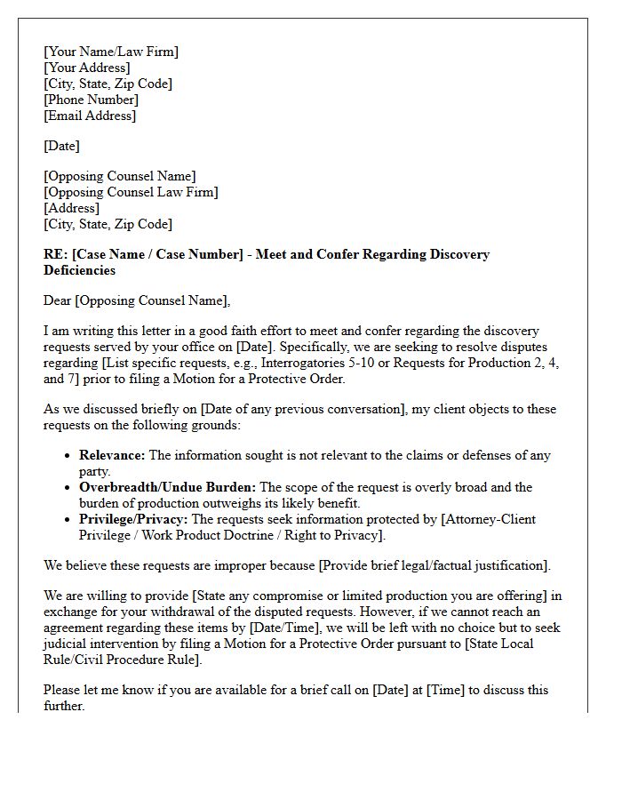 Deficiency Meet and Confer Letter Preceding Protective Order Motion