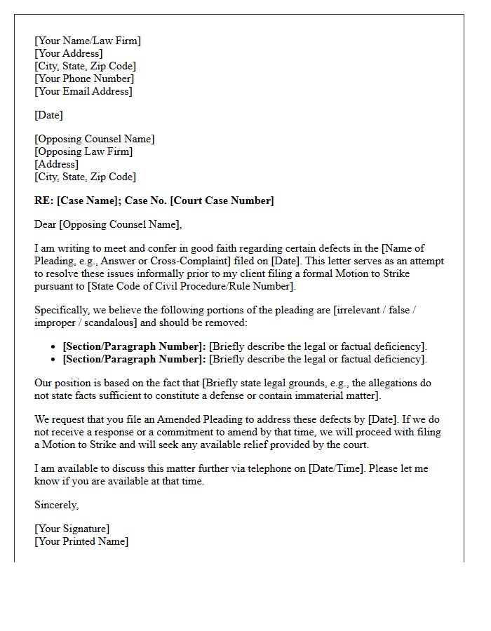 Initial Meet and Confer Letter Prior to Filing a Motion to Strike Pleadings
