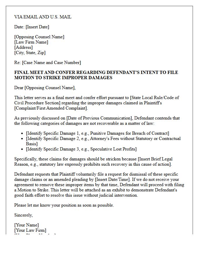 Final Warning Meet and Confer Letter Preceding a Motion to Strike Improper Damages