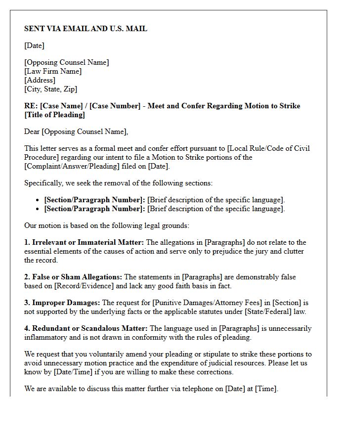 Meet and Confer Letter Outlining Legal Grounds for Motion to Strike Pleadings