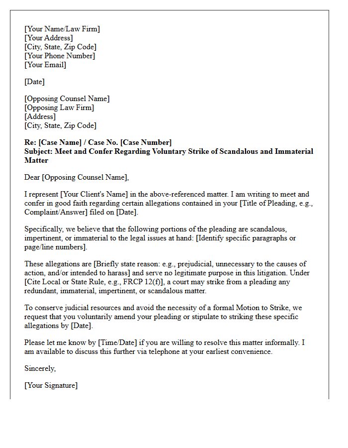 Meet and Confer Letter Requesting Voluntary Strike of Scandalous Pleading Matters