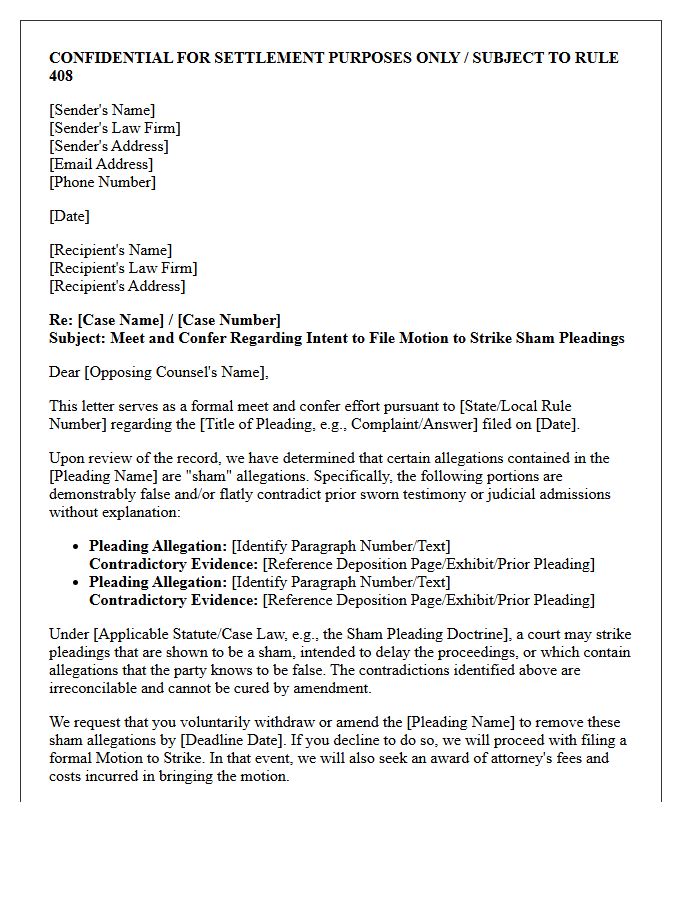 Confidential Meet and Confer Letter Prior to Filing a Motion to Strike Sham Pleadings