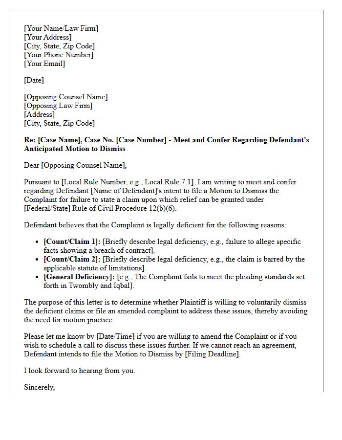 Meet and Confer Letter Prior to Filing a Motion to Dismiss for Failure to State a Claim