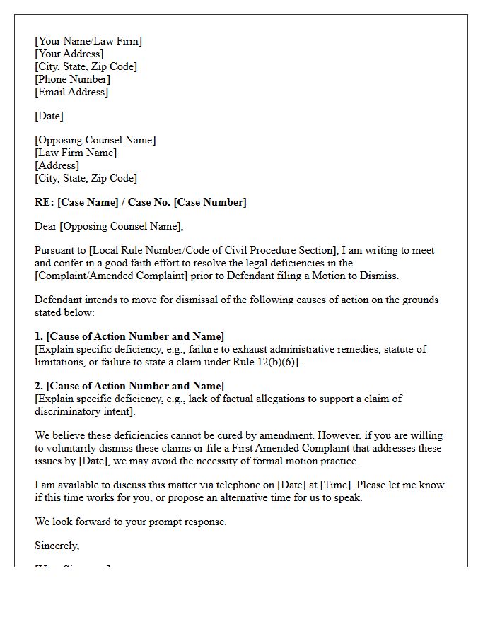 Meet and Confer Letter Prior to Filing a Motion to Dismiss an Employment Dispute Action