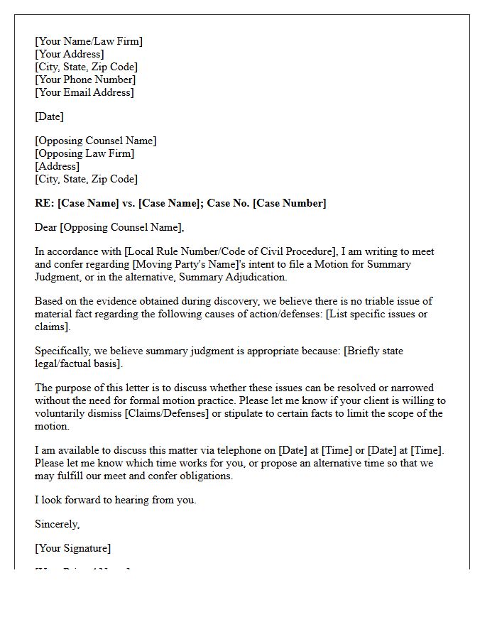 Meet and Confer Letter Prior to Filing Motion for Summary Judgment