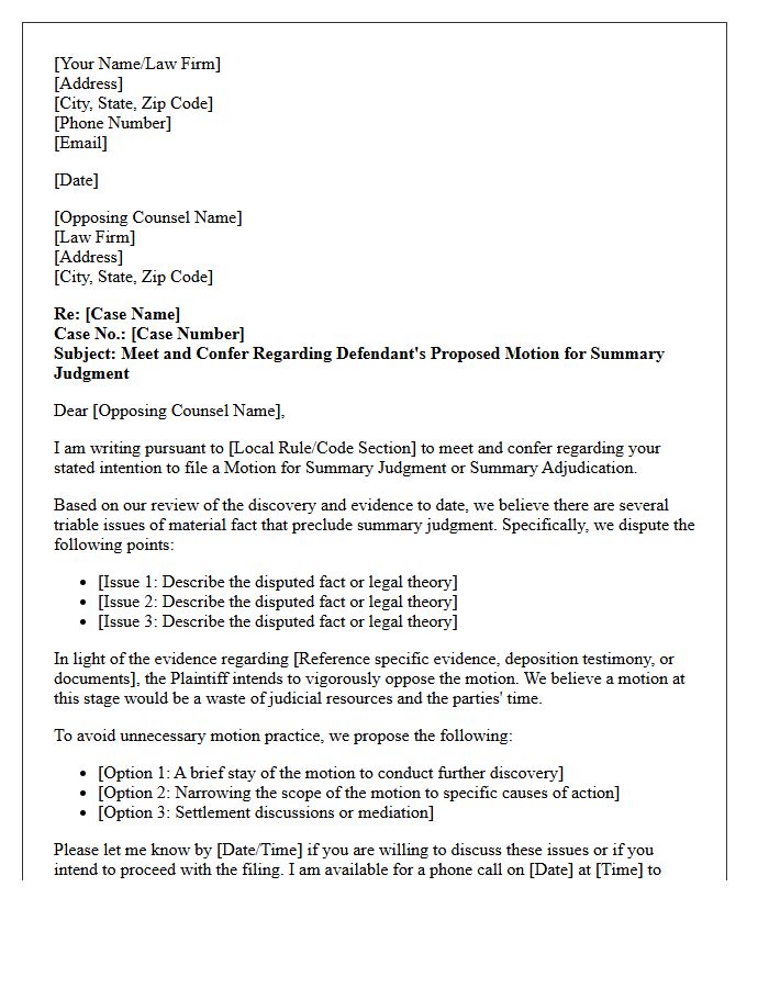 Pre-Filing Meet and Confer Letter Regarding Defendant's Motion for Summary Judgment