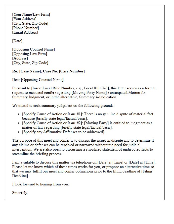 Meet and Confer Letter to Opposing Counsel Regarding Anticipated Summary Judgment Motion