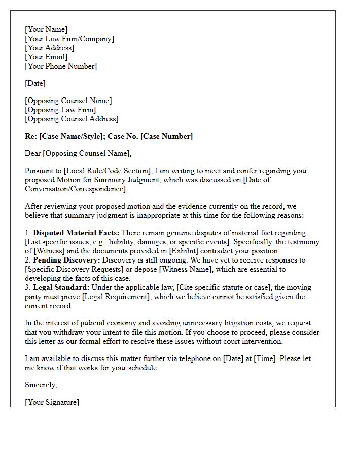 Meet and Confer Letter Addressing Proposed Motion for Summary Judgment