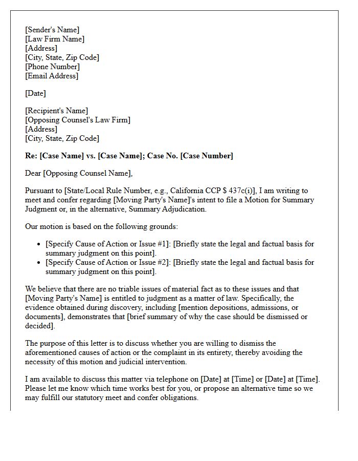 Statutory Meet and Confer Letter for Summary Judgment Motion