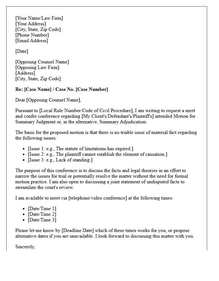 Meet and Confer Letter Requesting Conference Prior to Summary Judgment