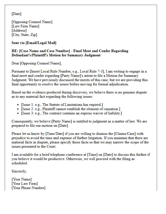 Final Meet and Confer Letter Before Moving for Summary Judgment