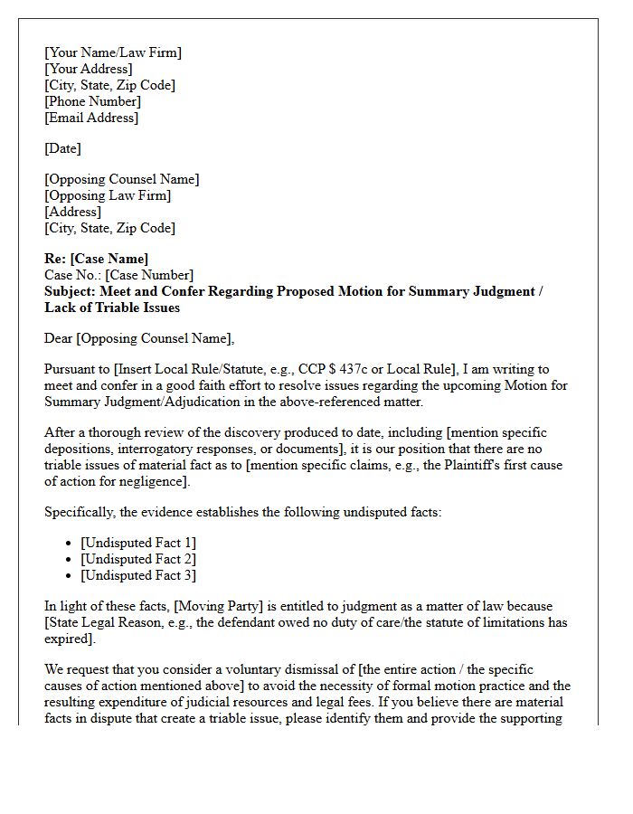 Meet and Confer Letter Regarding Lack of Triable Issues for Summary Judgment