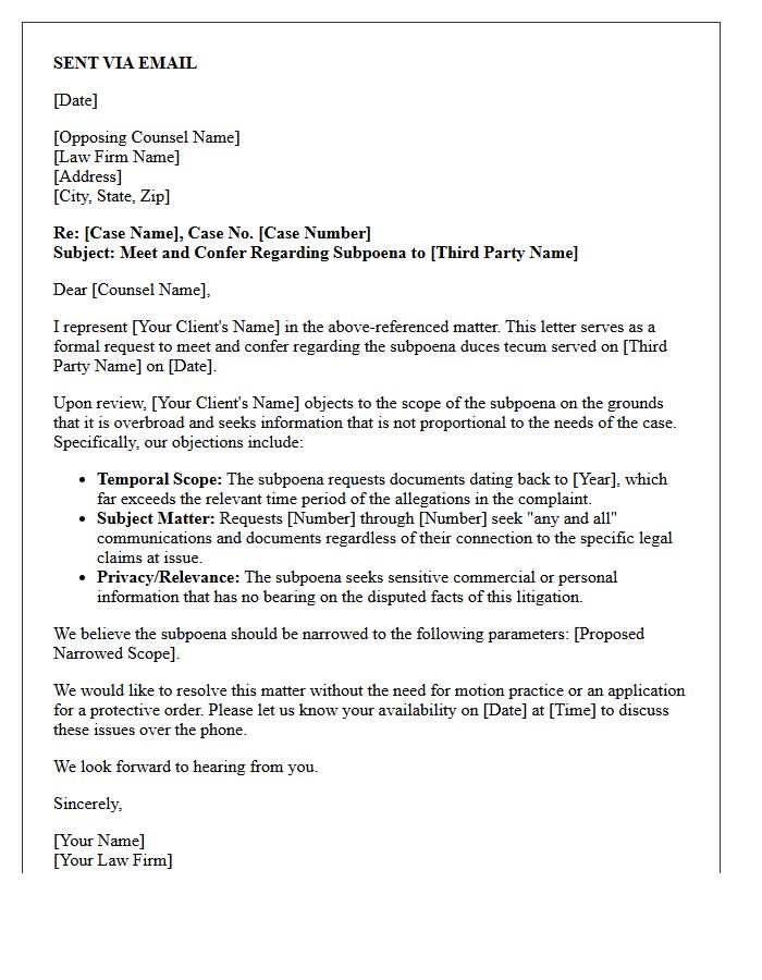 Meet and Confer Letter Addressing Overbroad Scope in Third-Party Subpoena